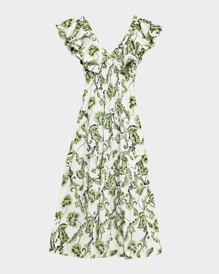 MISA Los Angeles Leona Ruffle Midi Dress | Neiman Marcus
