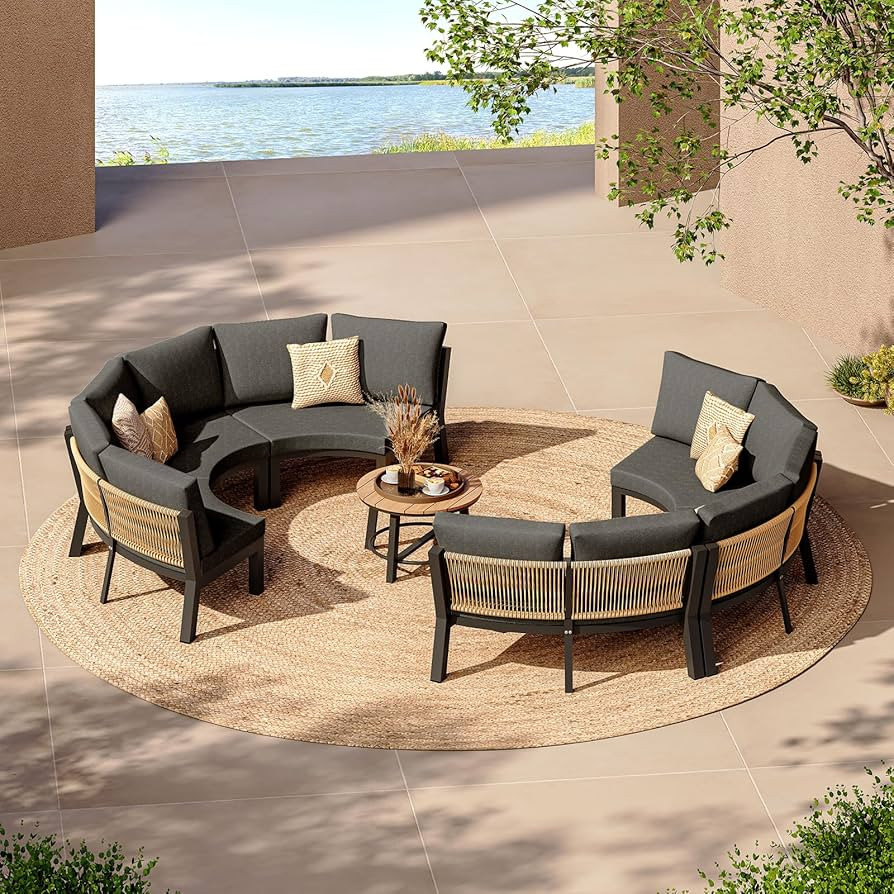 Outdoor Aluminum Patio Furniture Set, 7 Piece Curved Outdoor Sectional Sofas with Coffee Table, P... | Amazon (US)