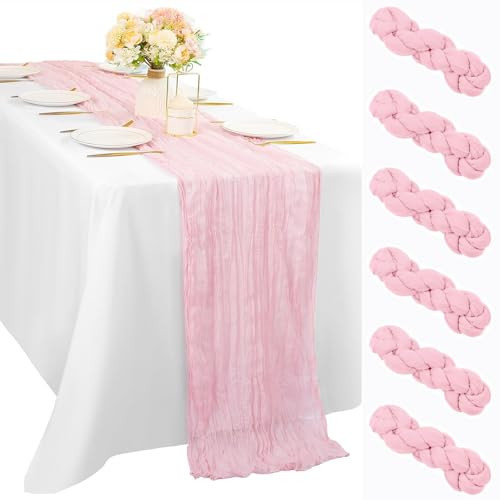 6 Pieces Light Pink Cheesecloth Table Runner 10FT Pink Runner for Tables Gauze Fabric Boho 35 x 120 Inches Long Table Runner Decoration Rustic Sheer Runner for Wedding Baby Birthday Party Light Pink | Amazon (US)