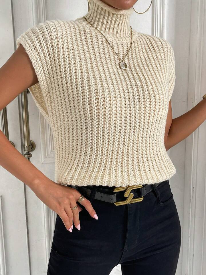 SHEIN Essnce High Neck Ribbed Knit Sweater Vest | SHEIN