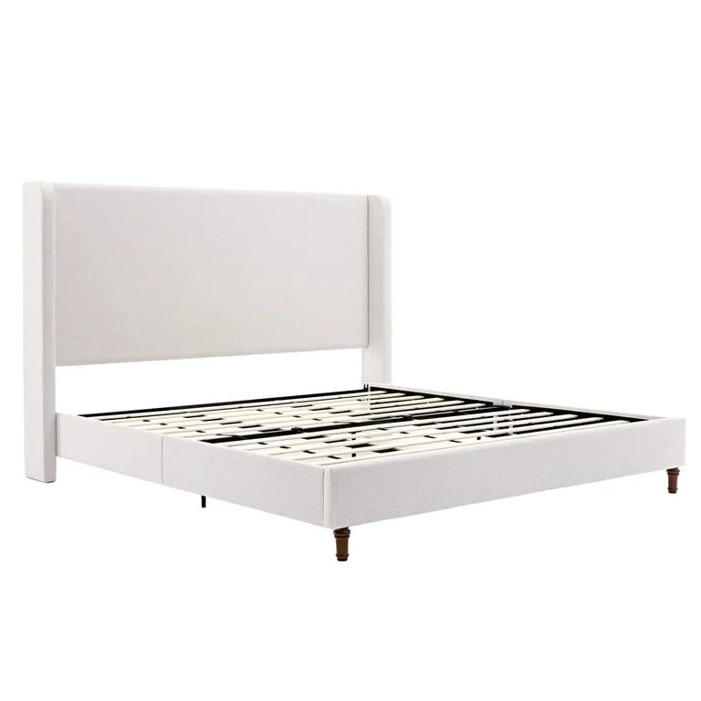 King Bed Frame Upholstered Bed with Tall Headboard, Chenille Platform Bed King Size, No Box Sprin... | Walmart (US)
