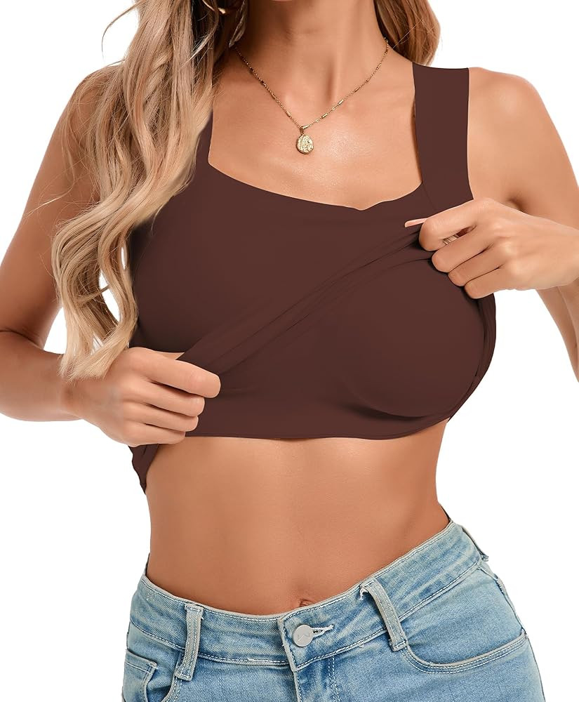 Womens U Neck Shapewear Built-in Bra Tank Top High Strechy Slim Fit Compression Camisole Workout ... | Amazon (US)