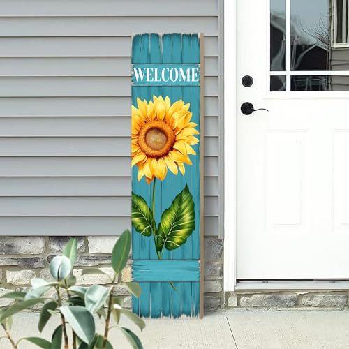 PEROUU Sunflower Welcome Wooden Sign,Spring Rustic Porch Sign for Front Door Decorations, Front Porch Decor Home Hanging Signs Wall Sign 31.5" H | Amazon (US)