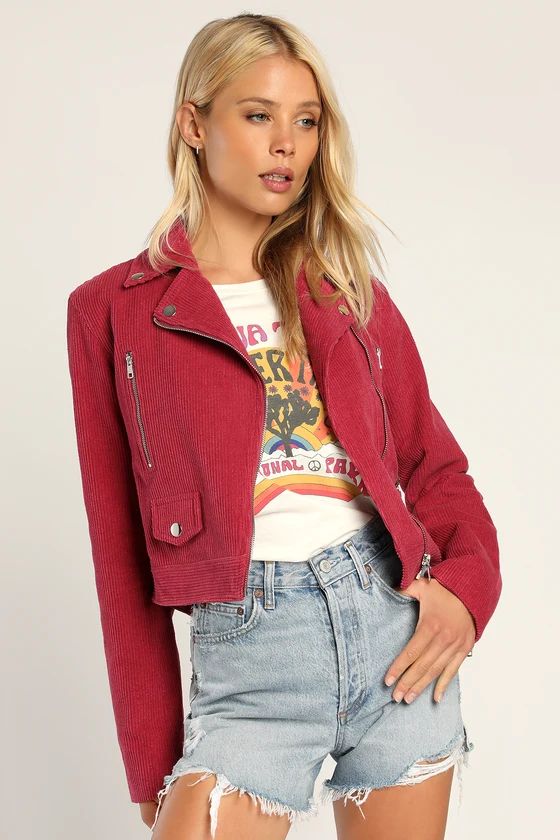 Haight Street Hottie Berry Pink Corduroy Moto Jacket | Lulus (US)