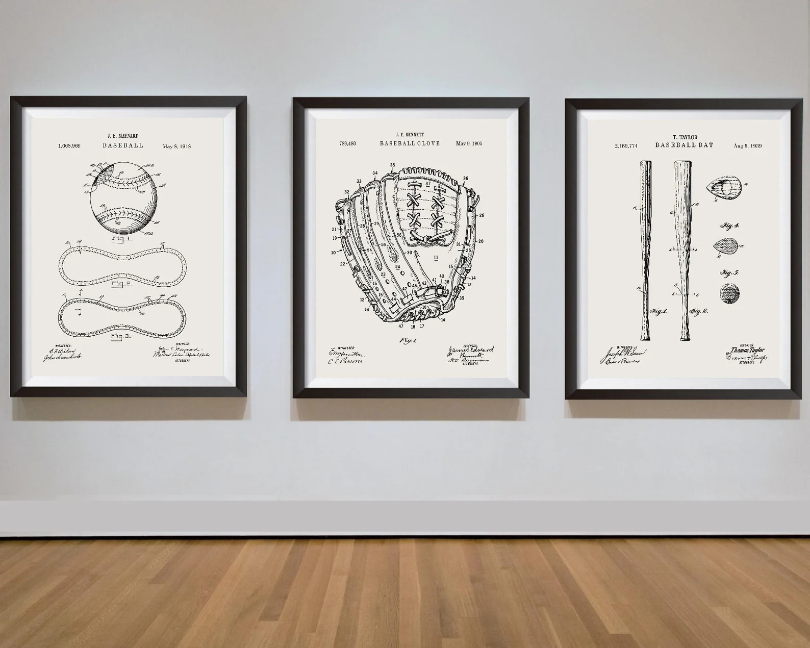 Baseball Print Set of 3 Patent Prints Sports Poster - Etsy | Etsy (US)