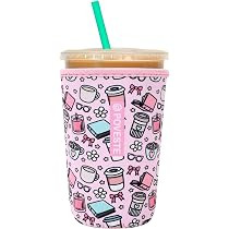 Reusable Neoprene Insulator Sleeve for Iced Coffee & Cold Soda, Coffee Sleeves for Iced & Hot Drinks, Cold Beverage Cooler Compatible with Starbucks, Dunkin (Coffee Break, Medium: 22-24oz) | Amazon (US)