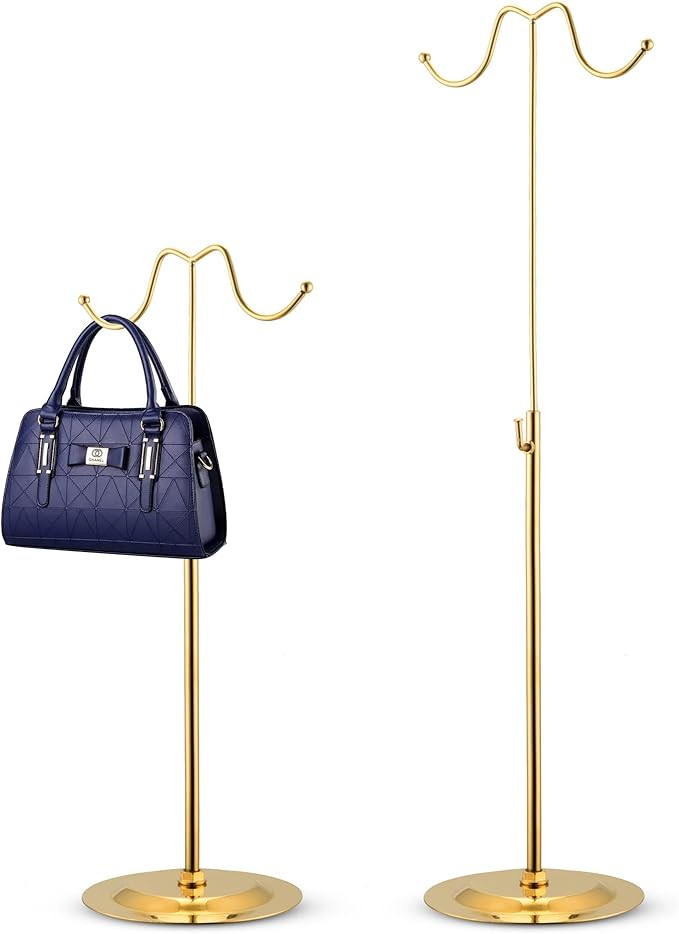 Double Hook Purse Stand - Set of Two Polished Gold Purse Stands for Display – Adjustable Height... | Amazon (US)
