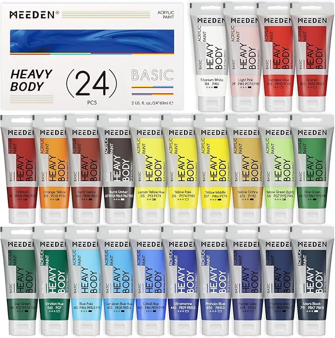 MEEDEN Heavy Body Acrylic Paint - Basic Satin Finish 24 x 60ml (2 oz) Color Paint Set for Adults ... | Amazon (US)
