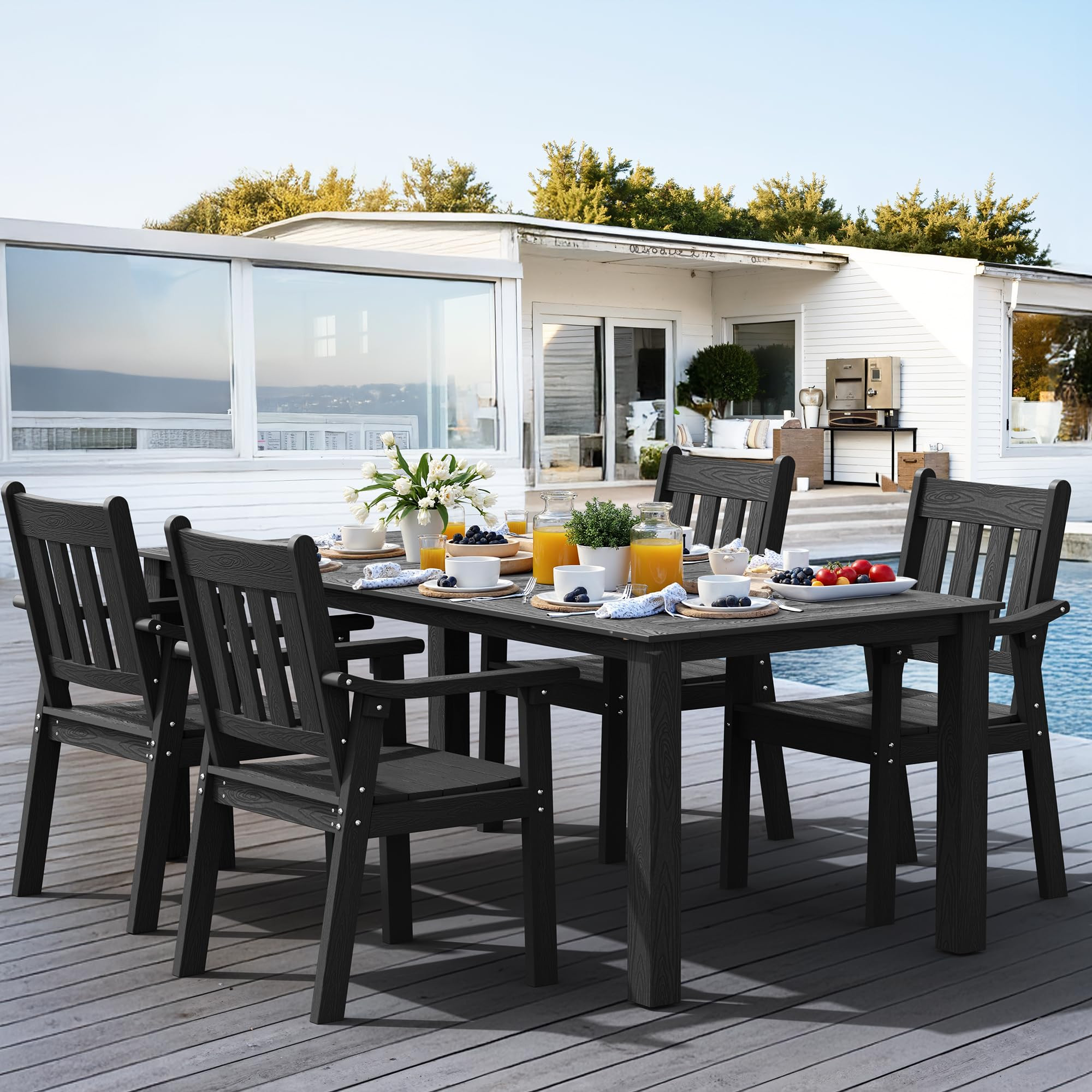 YEFU HIPS Patio Table Set: 5 Piece Outdoor Table and Chairs Dining Furniture Set with Umbrella Ho... | Amazon (US)