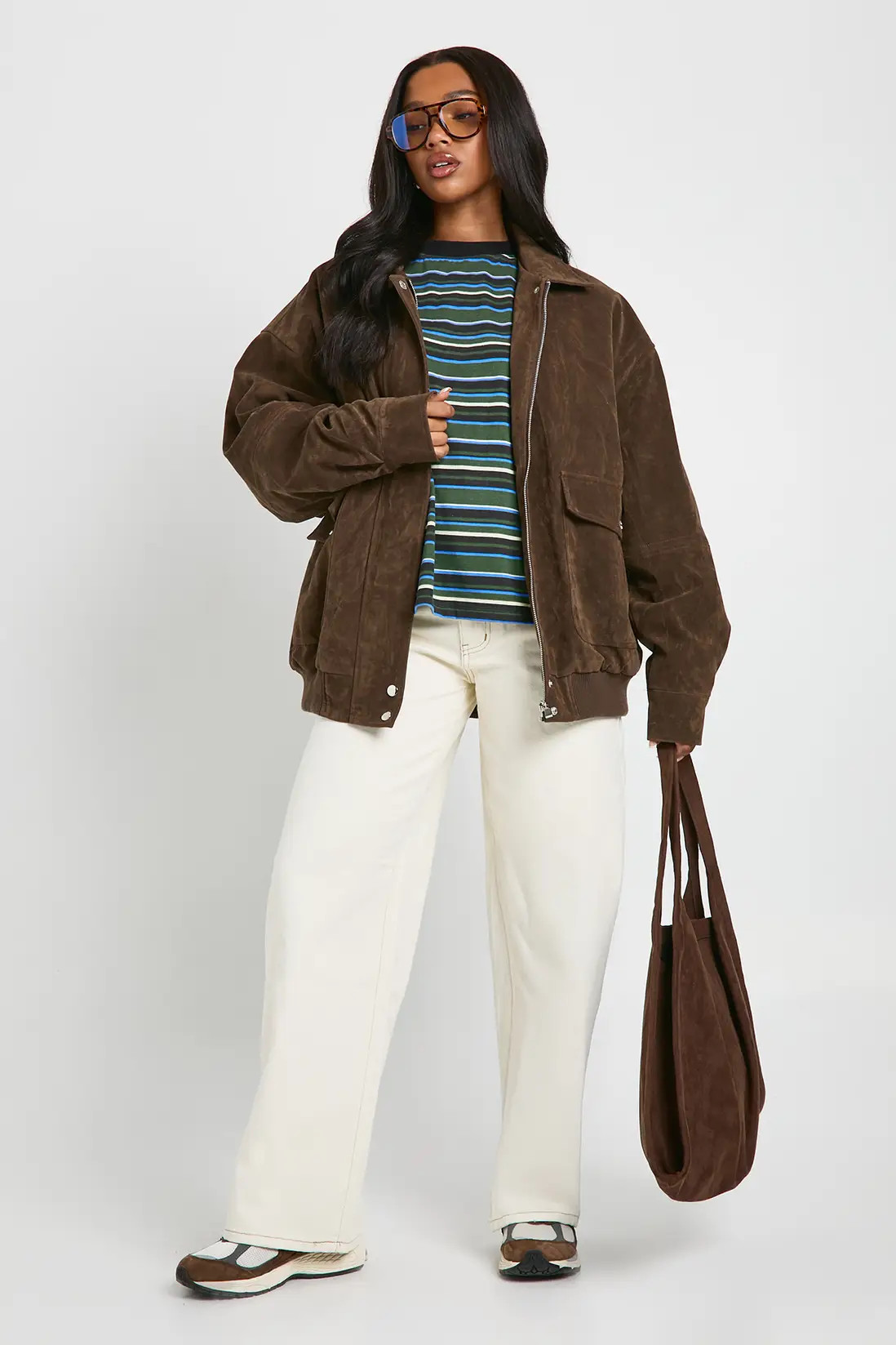 Chocolate Oversized Faux Suede Bomber Jacket | Boohoo | Boohoo.com (UK & IE)