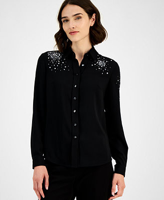 Women's Rhinestone-Embellished Shirt | Macy's