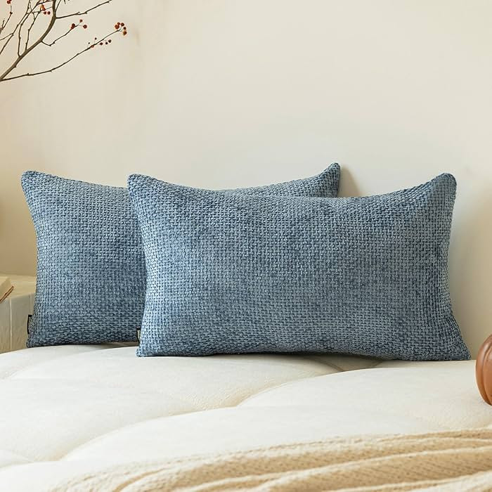a moment Blue Chenille Throw Pillow Covers 12x20 Inch Pack of 2 Modern Decorative Throw Pillow Co... | Amazon (US)