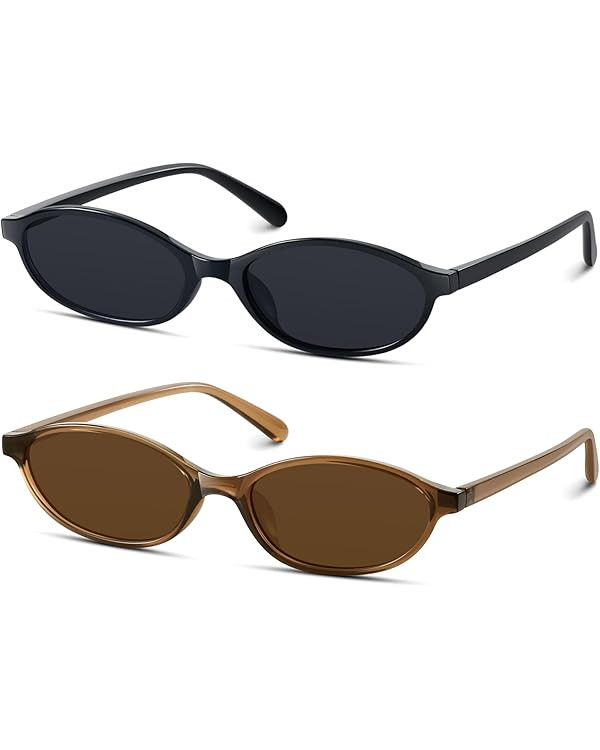KUGUAOK Retro Oval Sunglasses for Women 90s Design Small Cat Eye Sun Glasses UV Protection Y2k Tr... | Amazon (US)