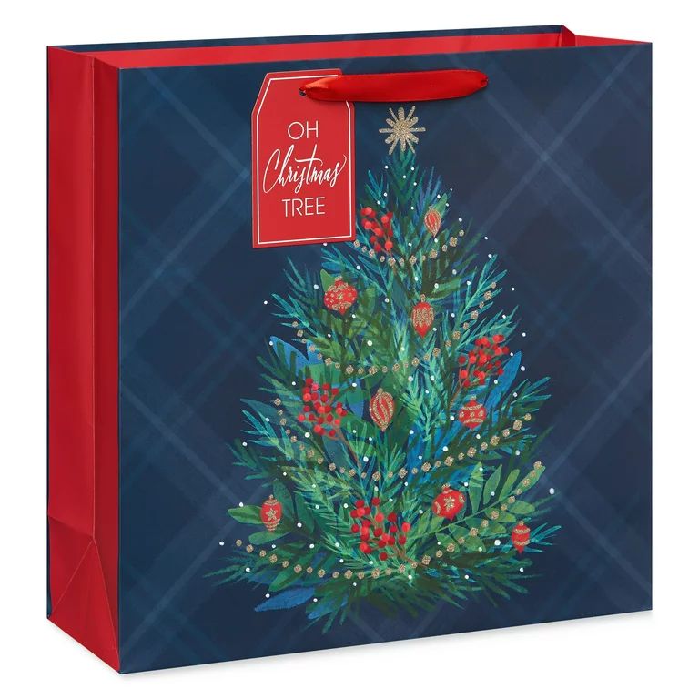 12 in Red Christmas Gift Bag, Classic Christmas Tree, Glitter (Oh Christmas Tree), by Holiday Tim... | Walmart (US)