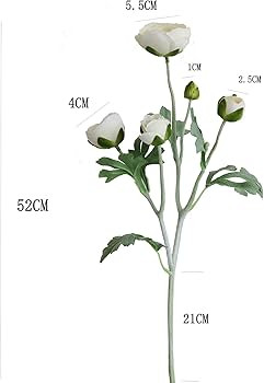 Artificial Ranunculus Flowers with Real Touch Stem Spray for Home Garden Decoration (White) | Amazon (US)