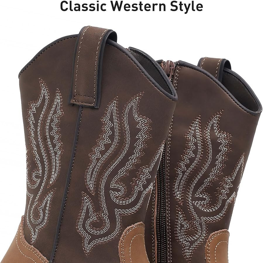 Ahannie Kids Cowboy Boots Boys Girls Square Toe Mid-Calf Cowgirl Western Boots with Side Zipper (... | Amazon (US)
