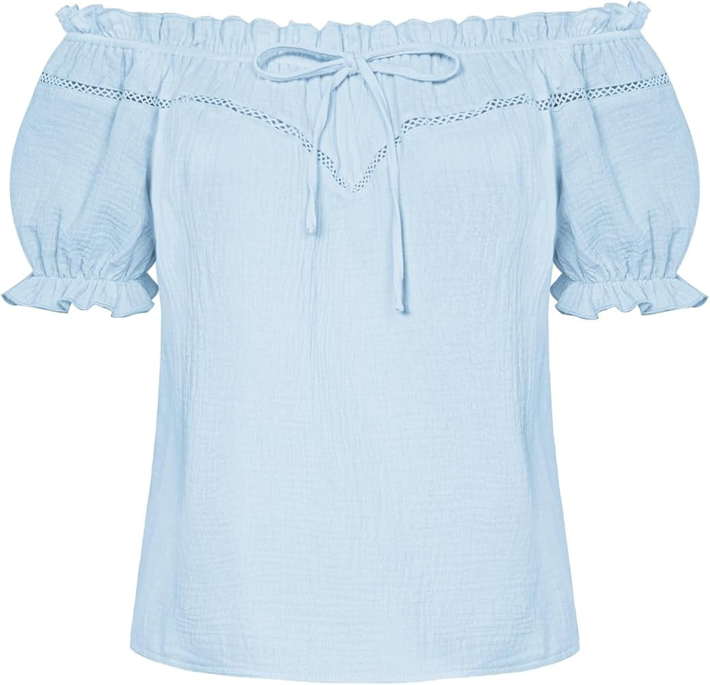 SCARLET DARKNESS Peasant Blouse for Women Off Shoulder Puff Sleeve Cotton Loose Summer Tops | Amazon (US)