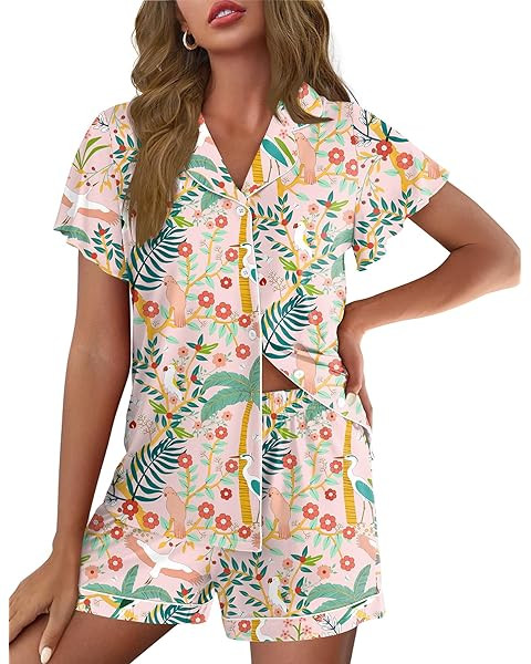Ekouaer Pajamas for Women Set Button Up Soft Pjs Short Sleeve 2 Piece Lounge Sets Comfy Sleepwear | Amazon (US)