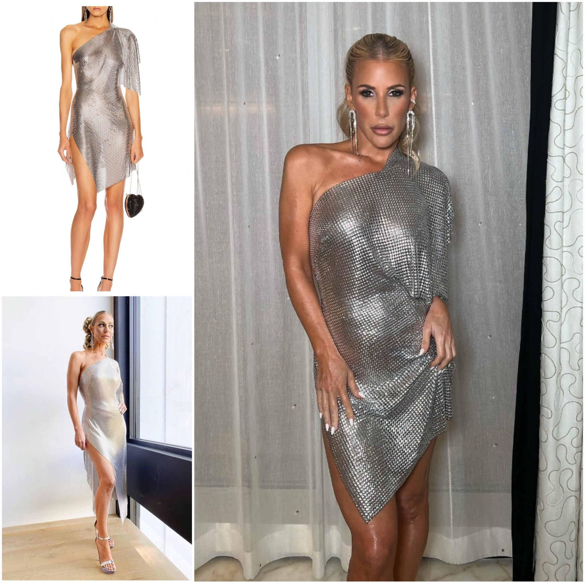 Tracy Tutor’s Silver Metal Mesh Asymmetrical Dress / Longer Verson seen on Dorit Kemsley 📸 = @tracytutor @doritkemsley