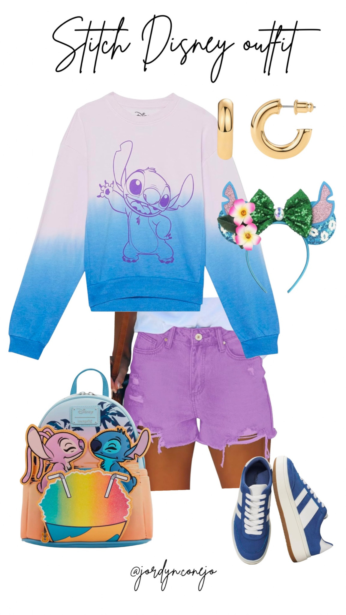 fun and colorful Stich inspired outfit for the Disney parks!
Lilo and Stitch- Womens Style- Stitch backpack- blue sneakers- womens sneakers- disney ears- gold earrings-casual style- tye dye- denim shorts- disneyland- disney world- pack for disney-

#LTKMidsize #LTKStyleTip #LTKTravel