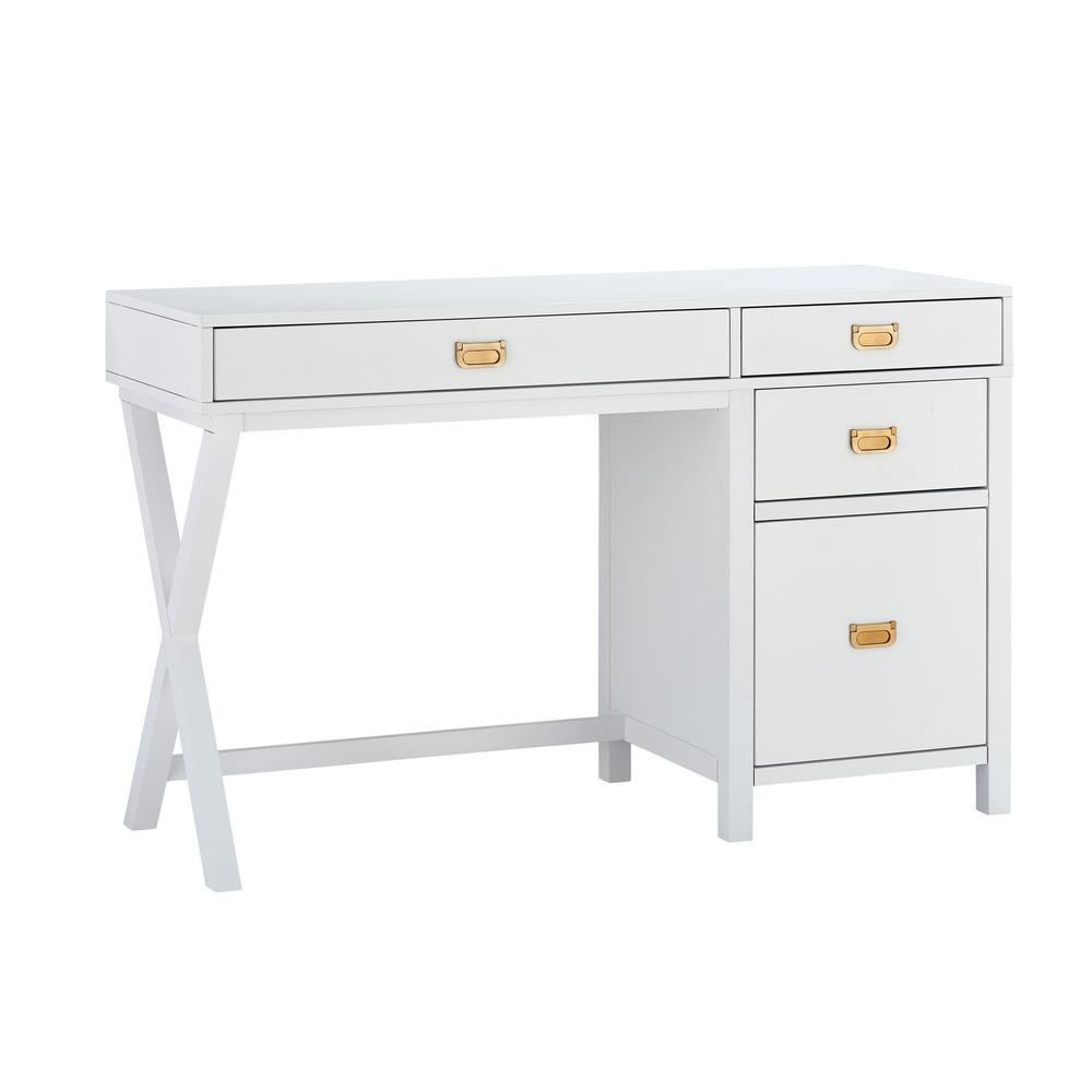 Linon Home Decor Sara 48 in. Rectangle White Wood 4-Drawer Computer Desk with Side Storage | The Home Depot