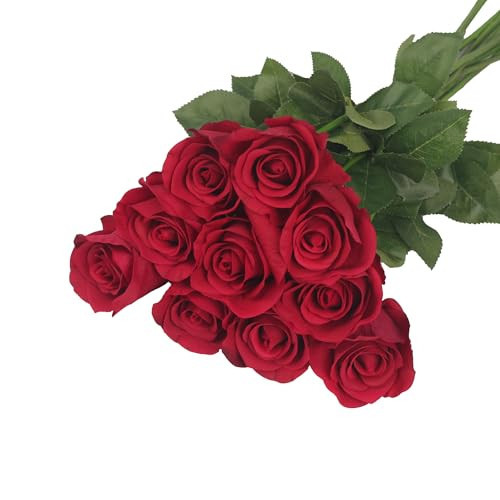 Red Roses Artificial Flowers 6Pcs Realistic Fake Roses Flowers with Long Stem Faux Silk Roses Flowers for Centerpiece Table Decorations Wedding Decor Valentine's Day Bridal Shower Decorations (25Inch) | Amazon (US)
