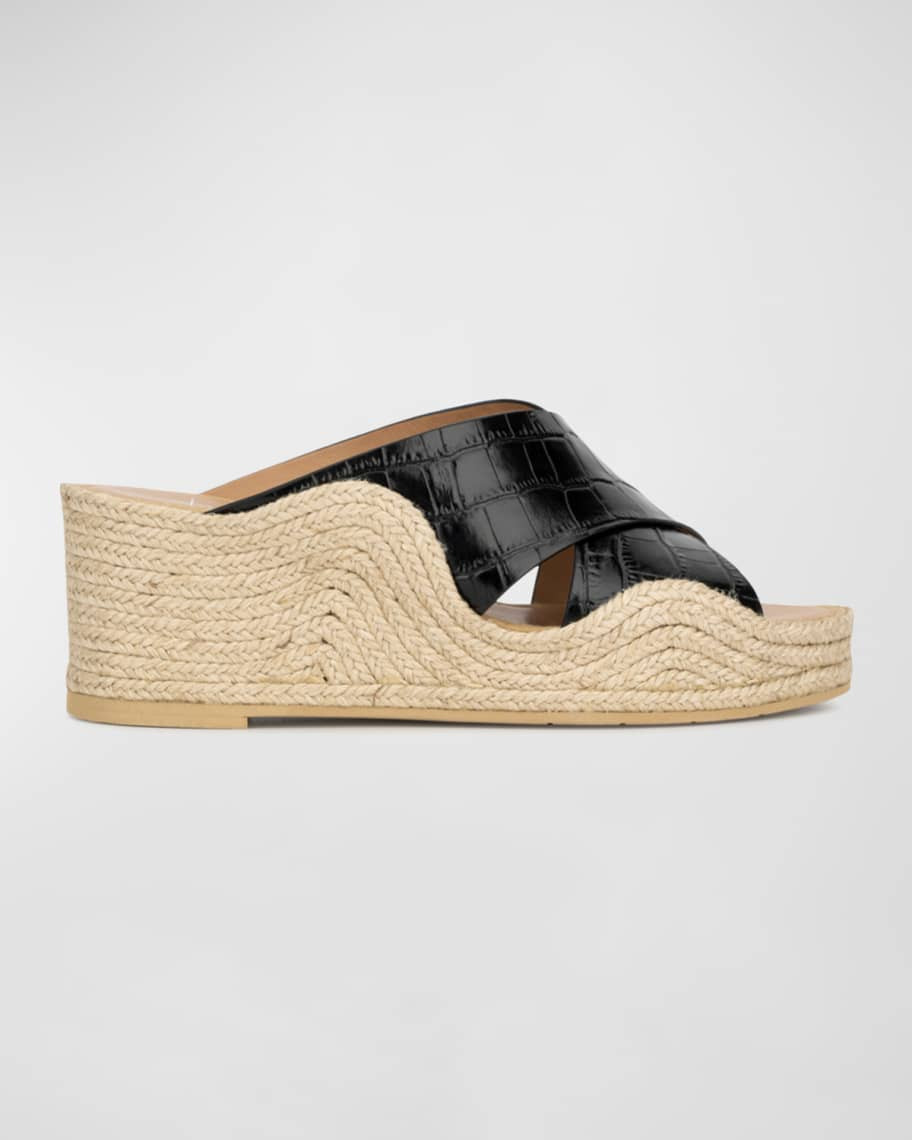 Aquatalia Marina Croco Crisscross Wedge Espadrille Sandals | Neiman Marcus