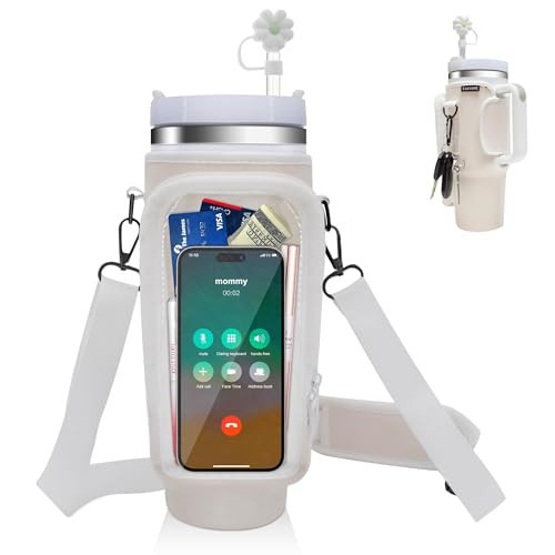 Water Bottle Carrier Bag for Stanley Cup Accessories, for Stanley Tumbler 40 Oz with Handle Holder Bag with Strap Neoprene for Stanley Cup Carrier Bag & Case with Phone Pocket | Amazon (US)