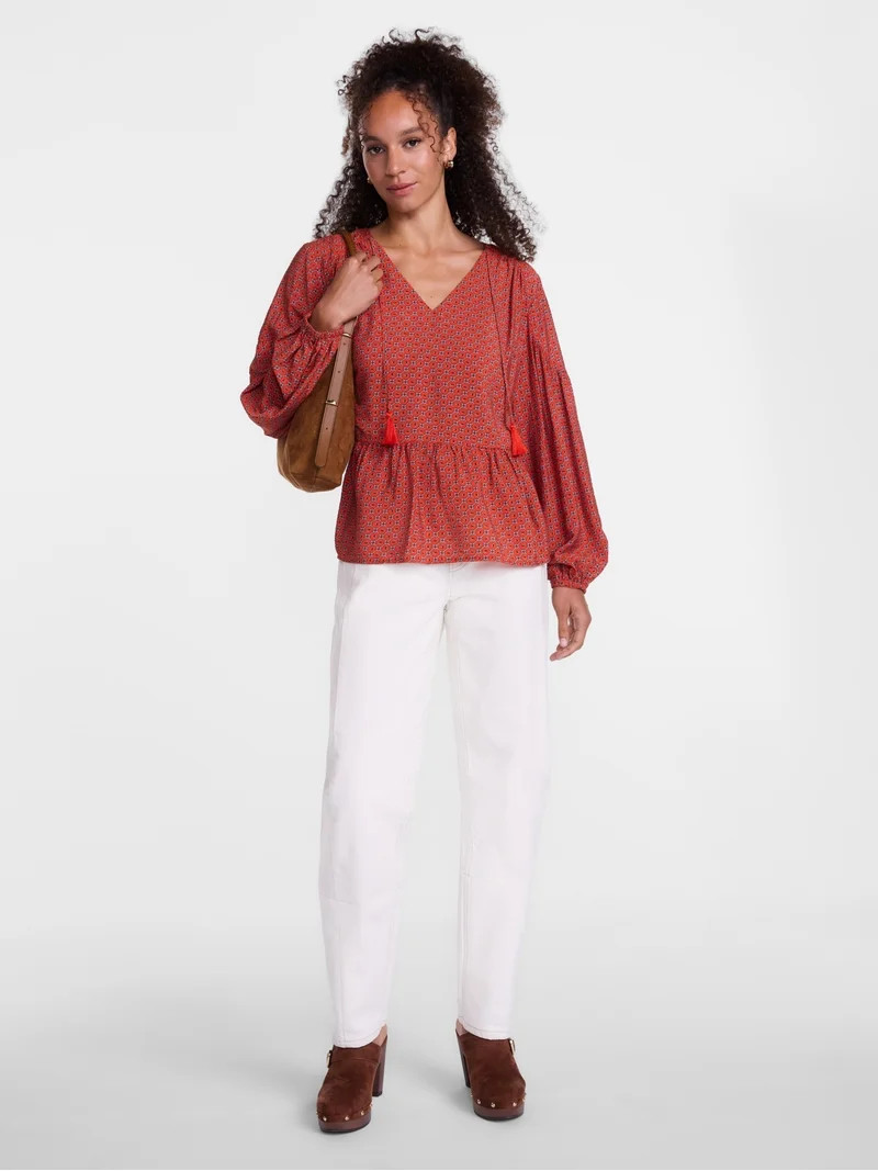 Scenario Women's Gathered Yoke Blouse with Long Sleeves, Sizes XS-XXXL | Walmart (US)