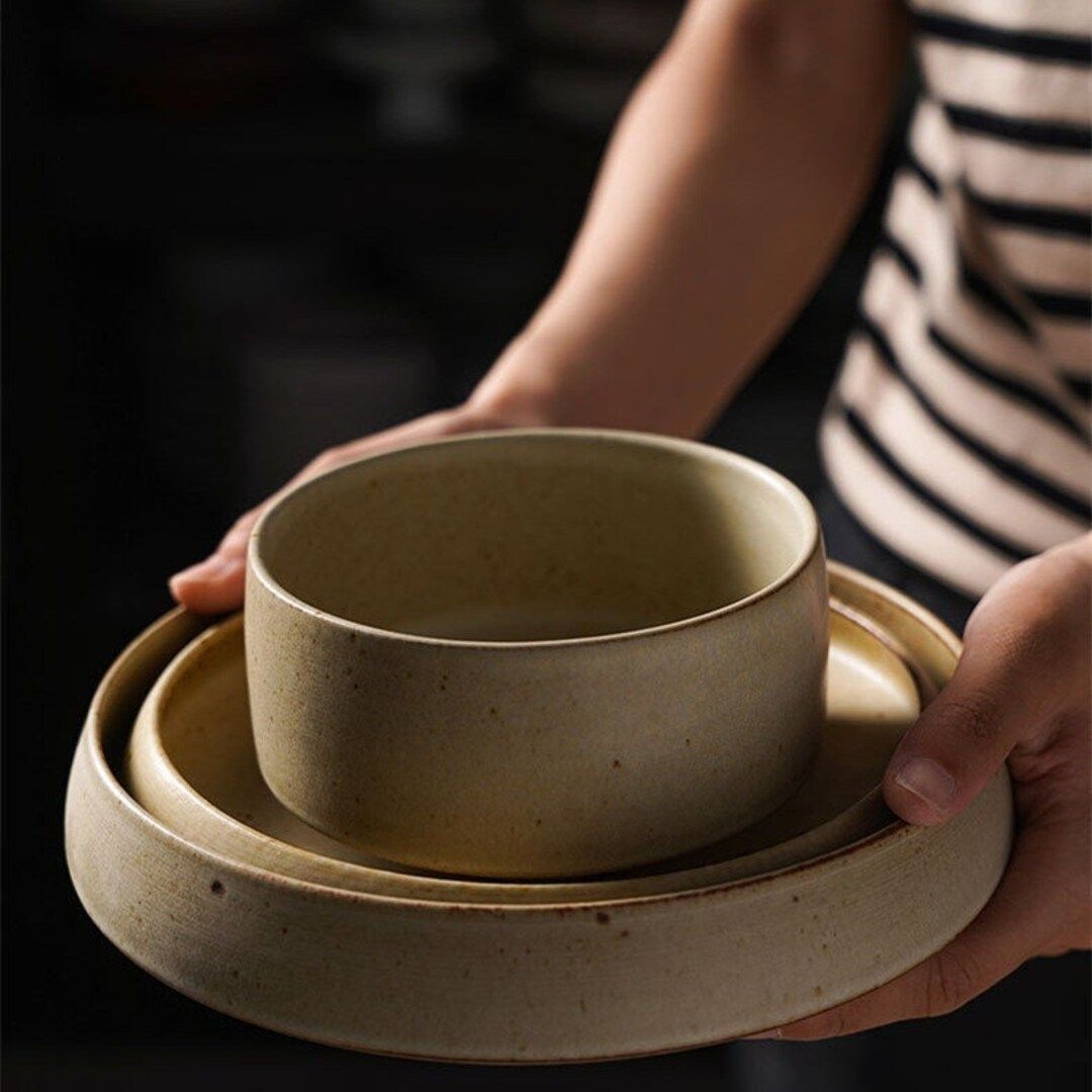 Japanese Style Retro Dinner Bowl & Plate Set, Pottery Handmade Dinnerware Set, Serving Salad Plat... | Etsy (US)