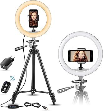10" Selfie Ring Light avec Trépied Extensible 50" et Support Téléphone pour Maquillage/TikTok,... | Amazon (FR)
