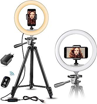 10" Selfie Ring Light avec Trépied Extensible 50" et Support Téléphone pour Maquillage/TikTok,... | Amazon (FR)