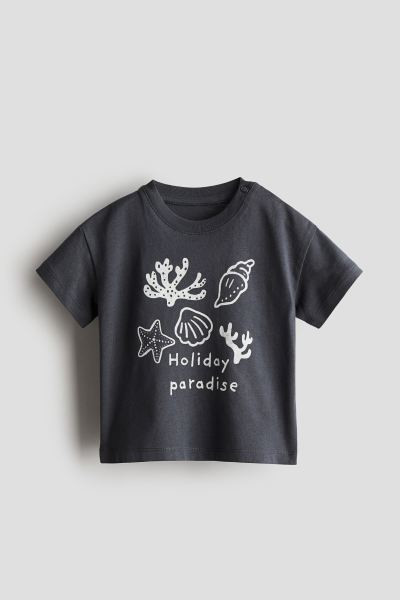 Cotton Jersey T-shirt - Round Neck - Short sleeve - Green/dinosaur - Kids | H&M US | H&M (US + CA)