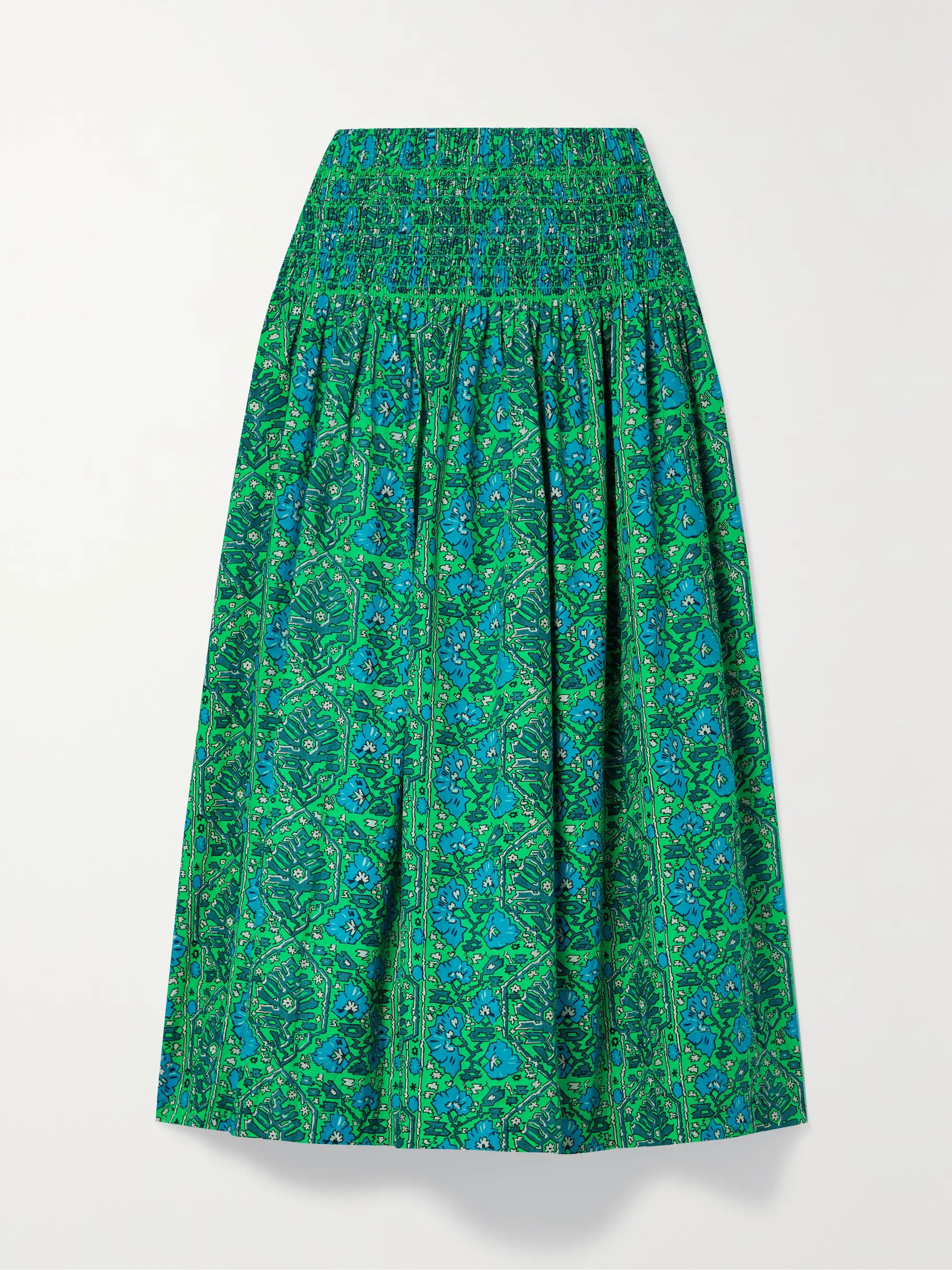 Lilou shirred printed cotton-poplin midi skirt | NET-A-PORTER (US)
