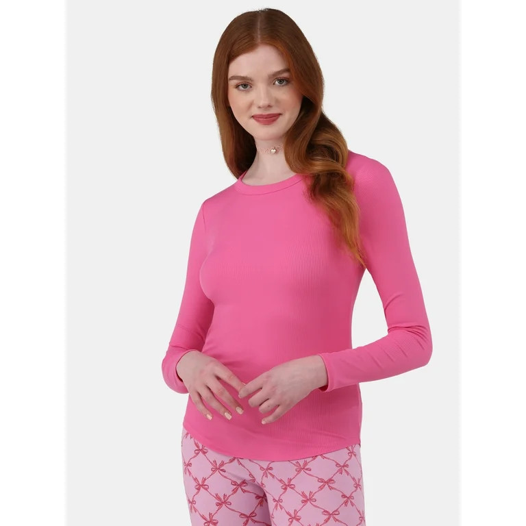 No Boundaries Crewneck Ribbed Tee with Long-Sleeves, Women's and Women’s Plus | Walmart (US)