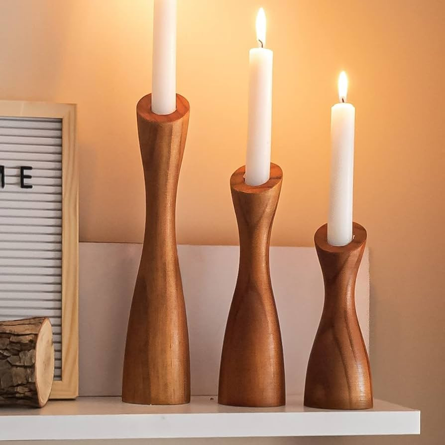 OLEEK Wood candle holders for table centerpiece (9",8",6") - (fits 7/8" candles) farmhouse Wooden... | Amazon (US)