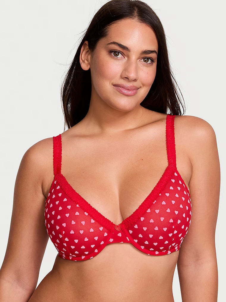 Buy Tease Hearts Unlined Demi Bra, Bright Vermillion Hearts - Order Bras online - Victoria's Secr... | Victoria's Secret (US / CA )