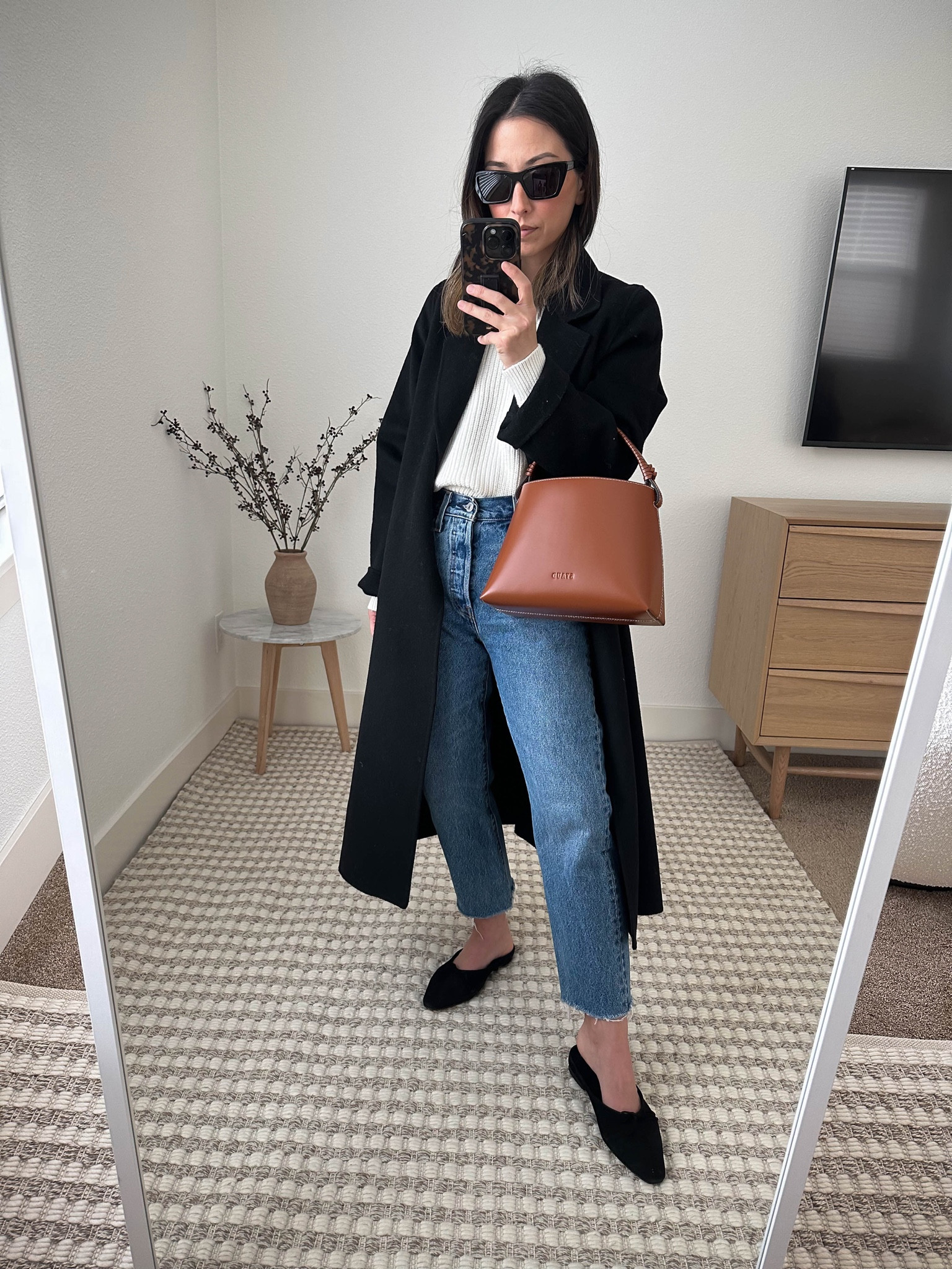 Shop by color to create the most versatile wardrobe. POP style philosophy. 

Coat - Mango xxs
Sweater - J.crew xs (linked update version) 
Jeans - Levi’s 25
Flats - Staud 5
Bag - Staud Tellie
Sunglasses - YSL Mica 

Petite style, tonal style, neutral outfit, capsule wardrobe, minimal Style, street style outfits

#LTKstyletip #LTKFind #LTKshoecrush