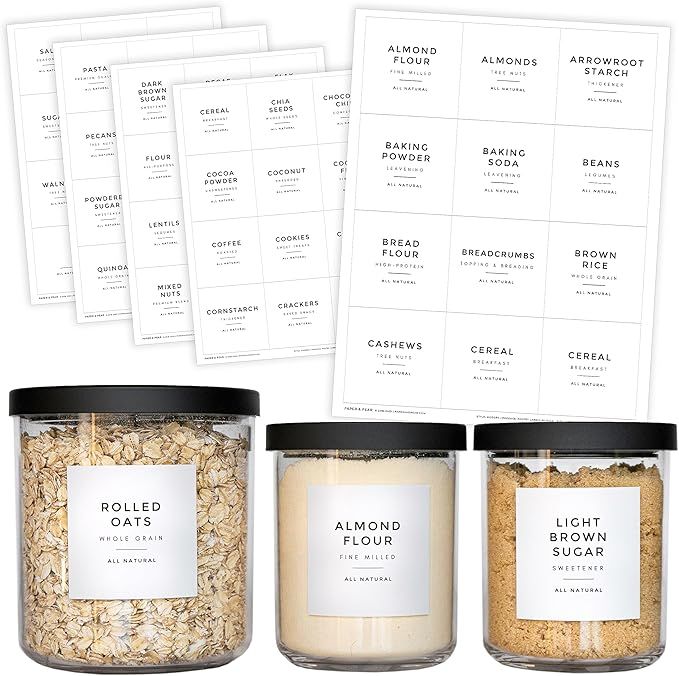 Modern White Pantry Labels for Containers by Paper & Pear - Waterproof Kitchen Labels for Food Co... | Amazon (US)