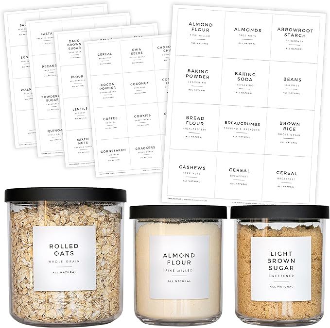 Modern White Pantry Labels for Containers by Paper & Pear - Waterproof Kitchen Labels for Food Co... | Amazon (US)