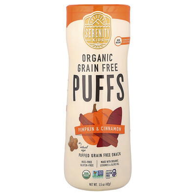 Serenity Kids, Organic Grain Free Puffs, Pumpkin & Cinnamon, 1.5 oz (42 g) | iHerb