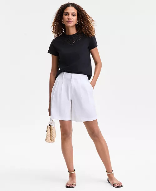 Women's High-Rise Linen Bermuda Shorts | Macy's