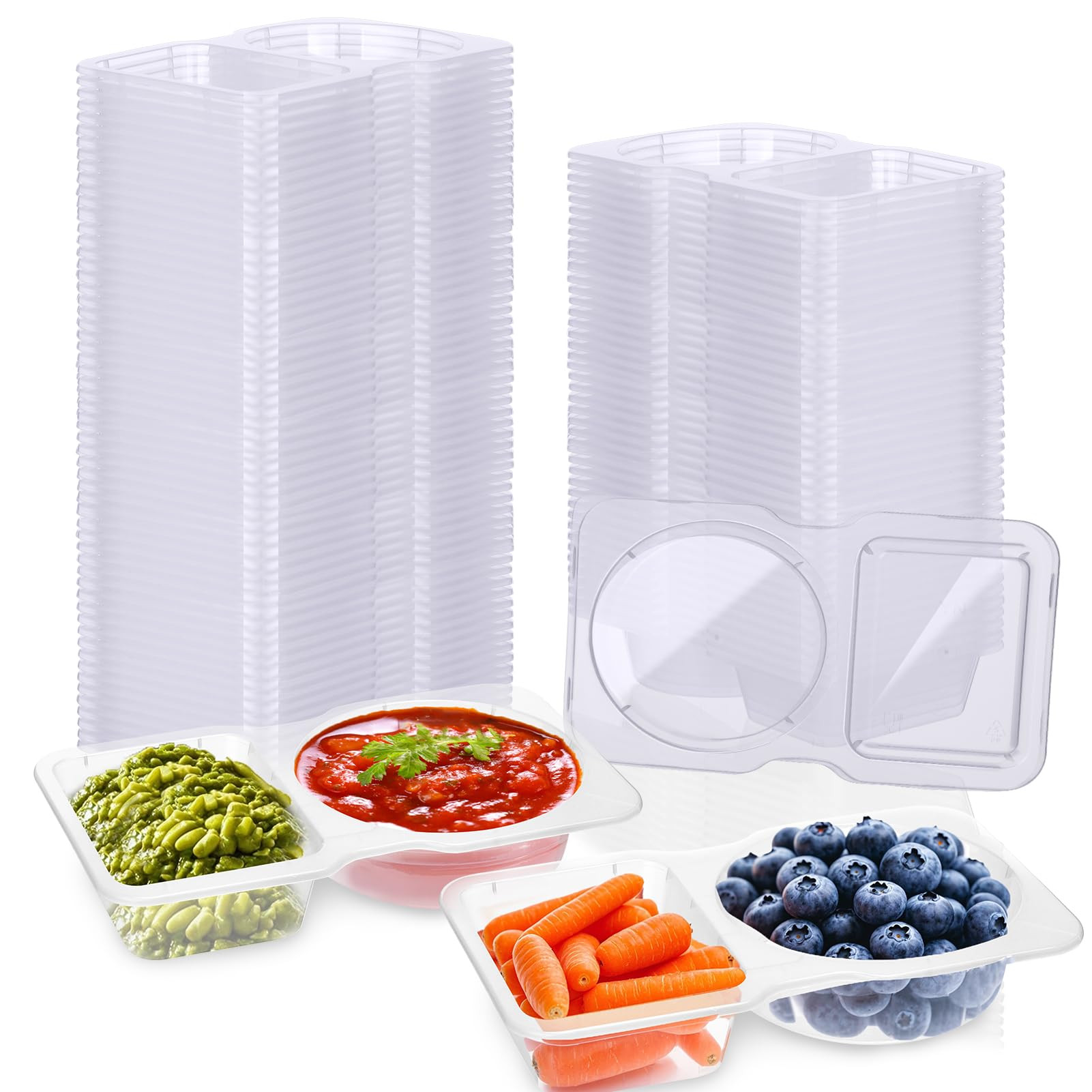 50pcs Double Compartment Condiment Container With Lids,Disposable 2 Compartment Sauce Containers ... | Amazon (US)