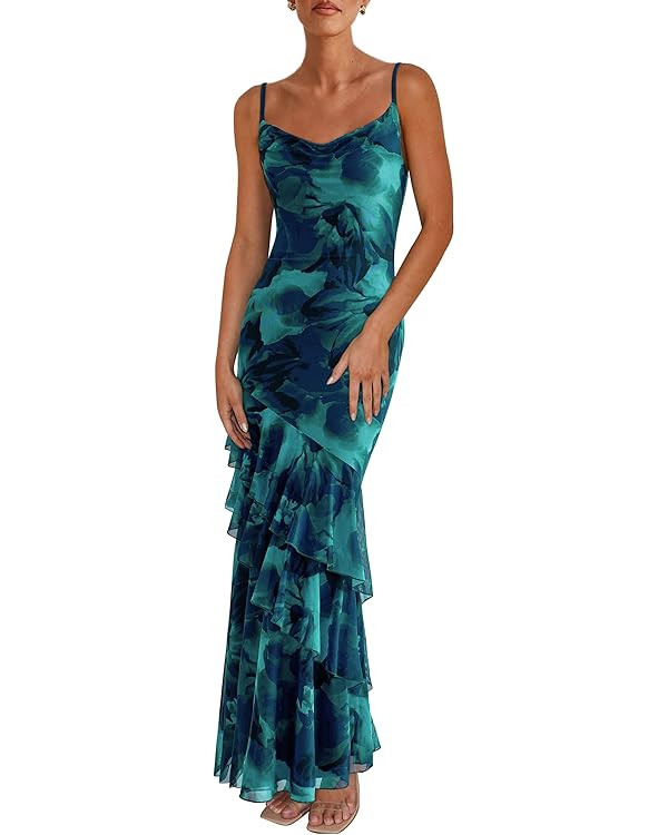 PRETTYGARDEN Maxi Dresses for Women 2026 Summer Tiered Floral Beach Sundress Spaghetti Strap Spri... | Amazon (US)
