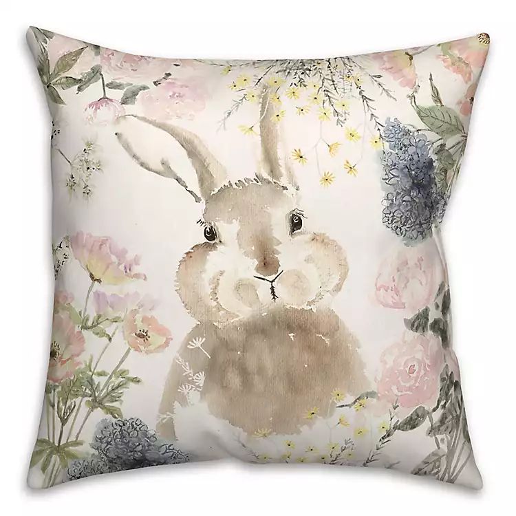 Watercolor Bunny and Flowers Pillow | Kirkland's Home