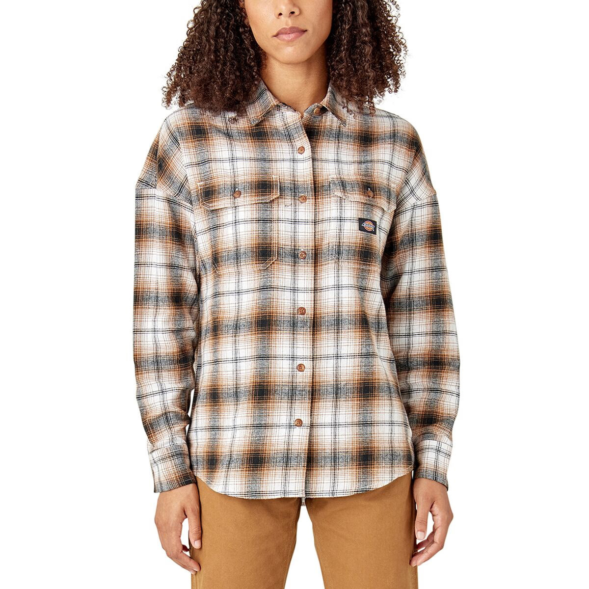 Dickies WI Long-Sleeve Flannel Shirt - Women's Brown Duck/Black Ombre Plaid, L | Backcountry