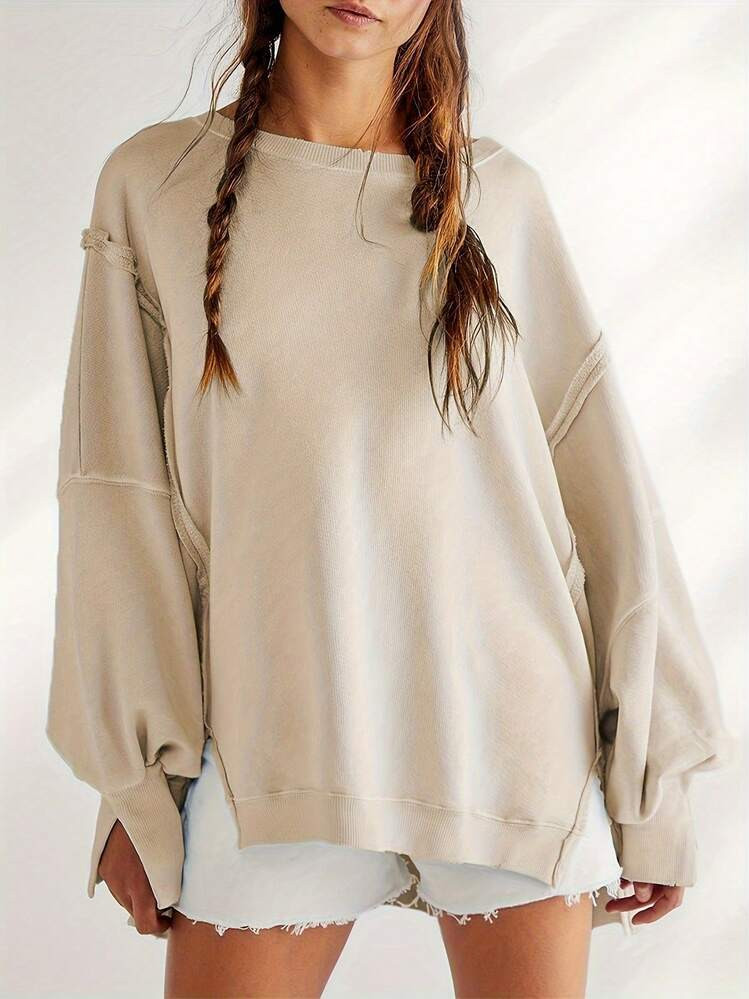 Women Casual Round Neck Sweatshirts Pullover Sport Tops Autumn Long Sleeve Solid Sweatshirt | SHEIN
