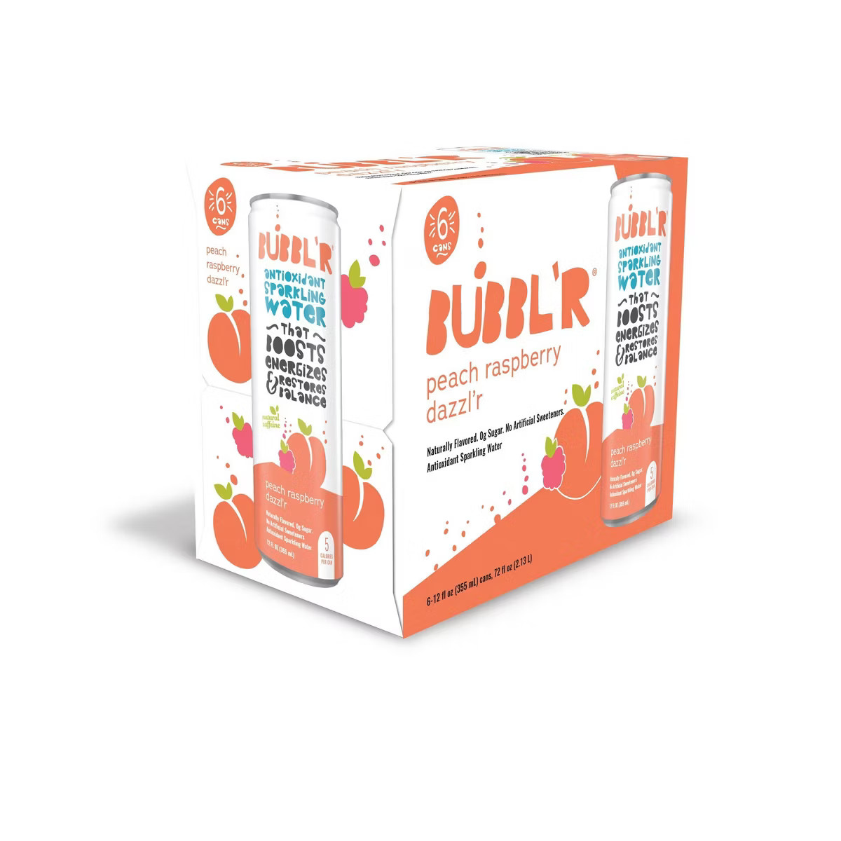 BUBBL'R Peach Raspberry Dazzl'r Antioxidant Sparkling Water - 6pk/12 fl oz Cans | Target
