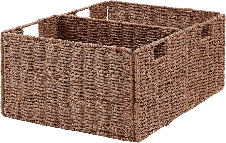 Vagusicc Wicker Storage Basket, Set of 2 Hand-Woven Paper Rope Wicker Basket, Small Storage Baske... | Amazon (US)