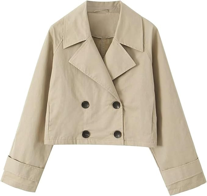 Women's Casual Double Breasted Trench Coats Loose Cropped Pea Coat Jackets Outwears 2023 Fall Tre... | Amazon (US)